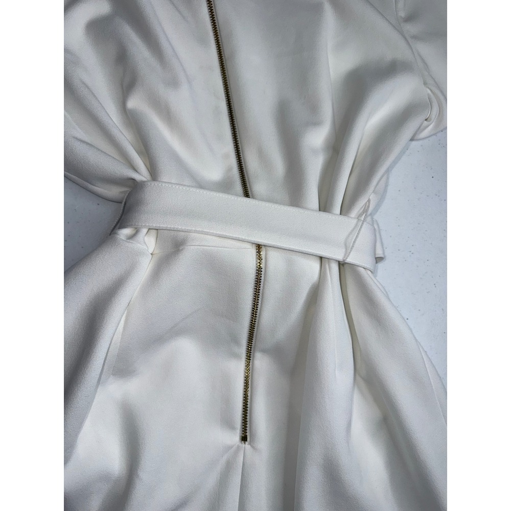 Calvin Klein White Ruffle Tie Waist High Low Scuba Dress Size 12 CD8C16XW - Picture 9 of 10